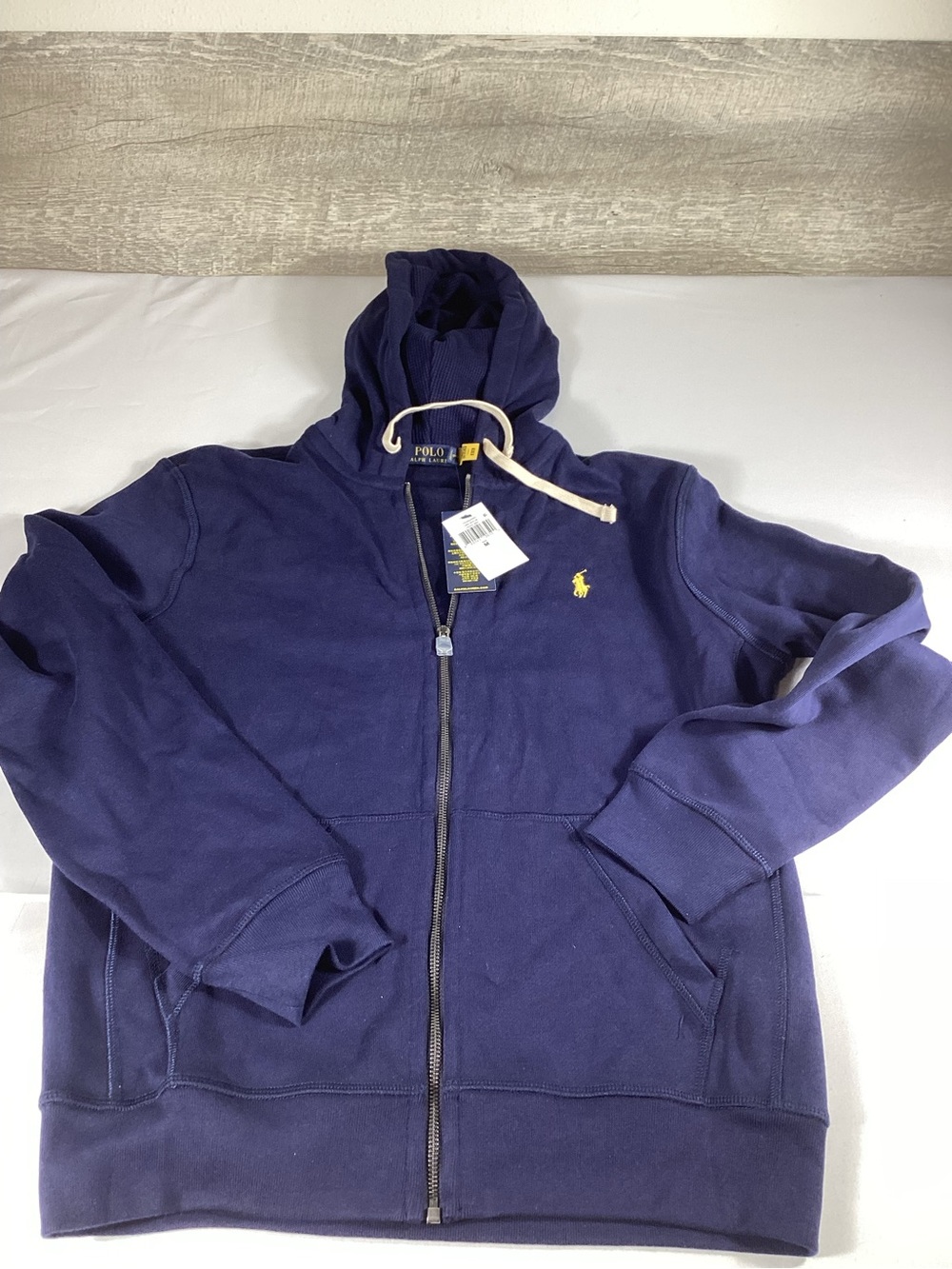 Polo by Ralph Lauren Mens Navy Zip Hoodie with Yellow Pony Logo size M NWT